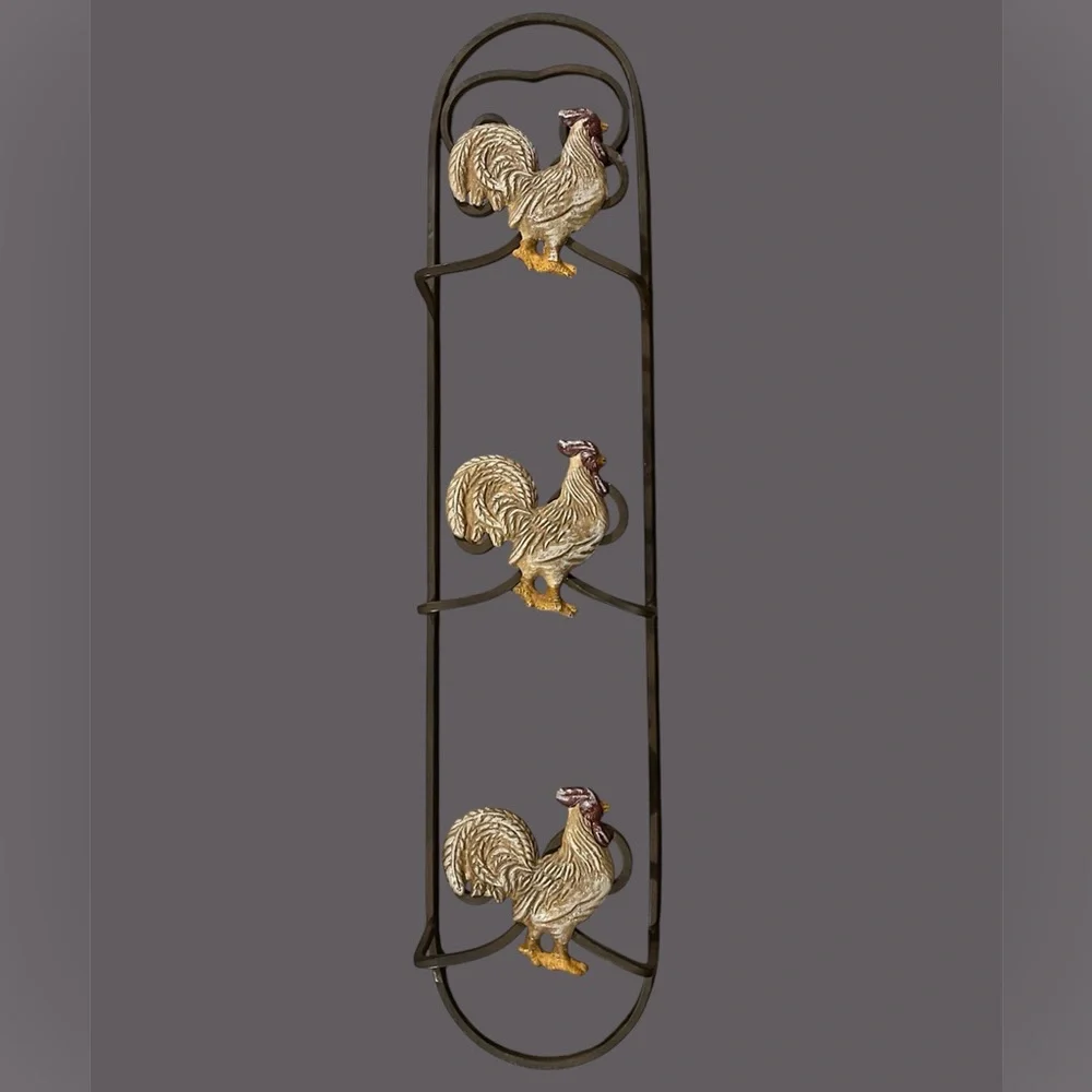 Wrought iron Rooster plate holder Wall Rack